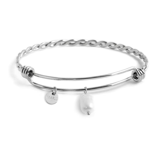 Bracciale rigido bangle torchon con perla