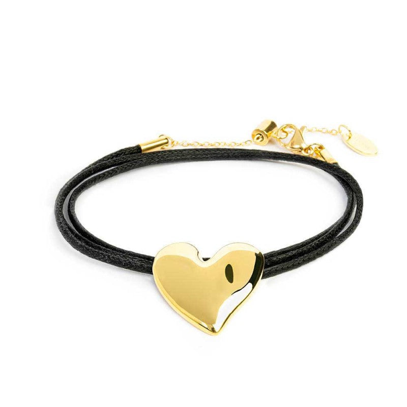 Marlù - Bracciale triplo filo con cordino cerato con cuore irregolare