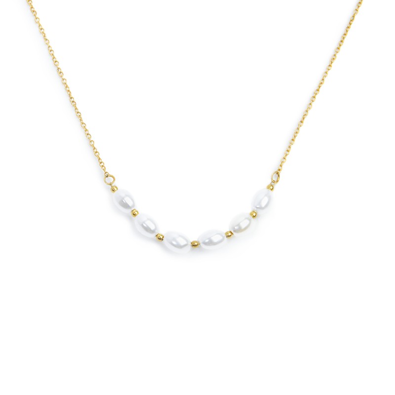 Marlù - Collana catena cross con perle ovali centrali