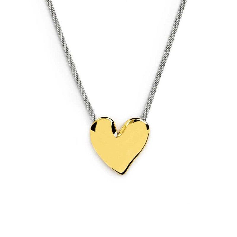 Marlù - Collana catena mesh con cuore irregolare martellato