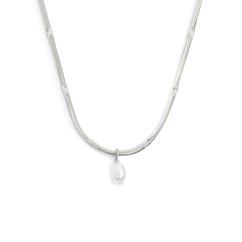 Marlù - Collana catena snake con perla ovale pendente centrale
