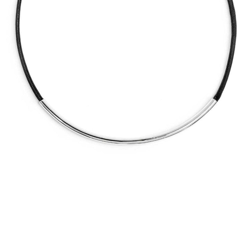 Collana cordino cerato nero con tubolare centrale