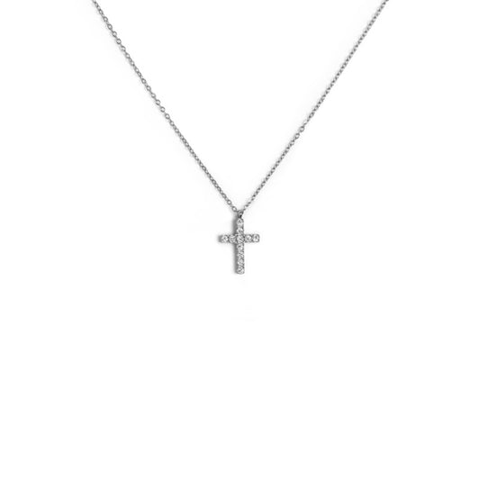 Collana croce pendente 1,4cm con zirconi