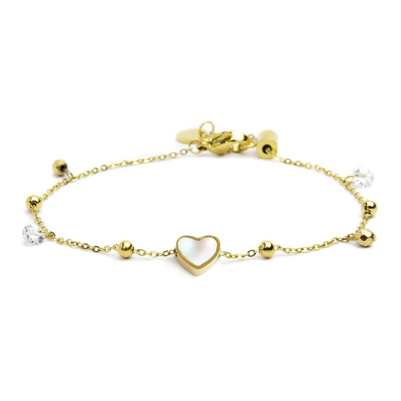 Bracciale cuore madreperla con sfere e zirconi