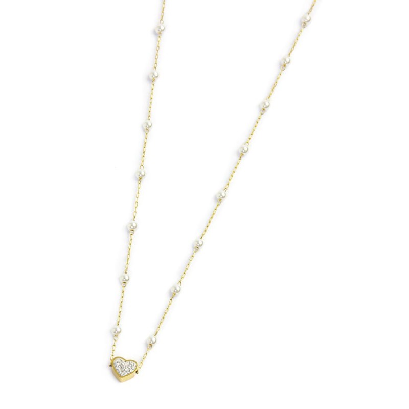 Collana cuore con cristalli e perle