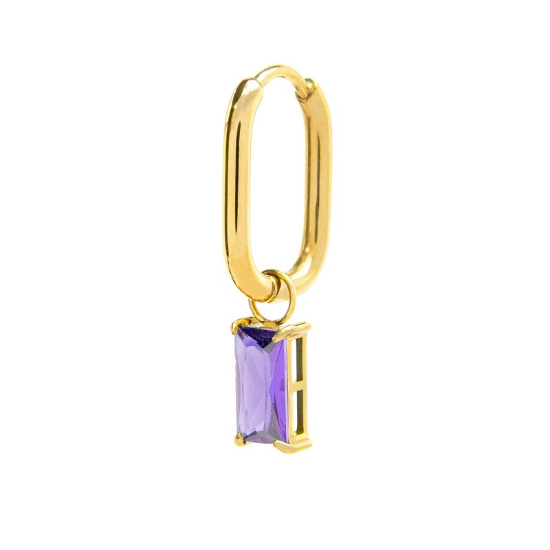 Orecchino ovale con zircone baguette